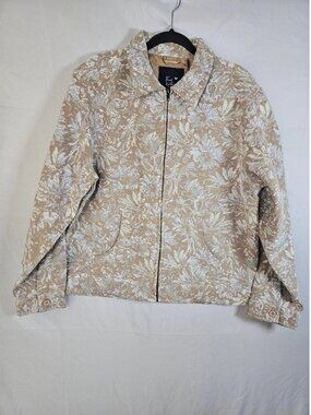 Fried Waters Floral Textured Full Zip Bomber Jacket Tapestry Edition Size L